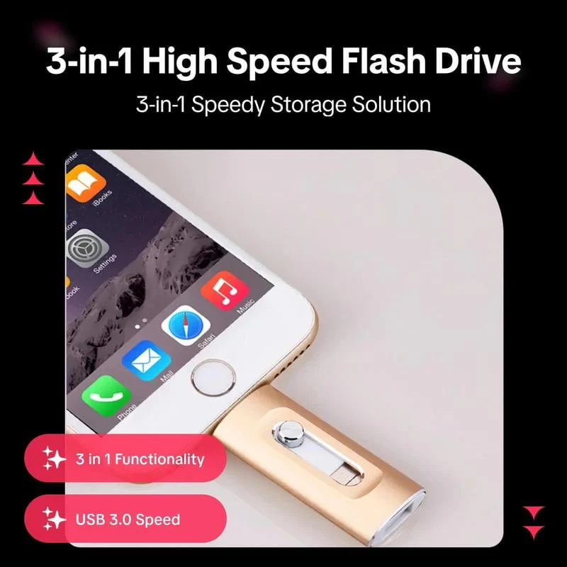 3 in 1 Flash Drive, Portable High Speed USB 3.0 Memory Storage - Image 4