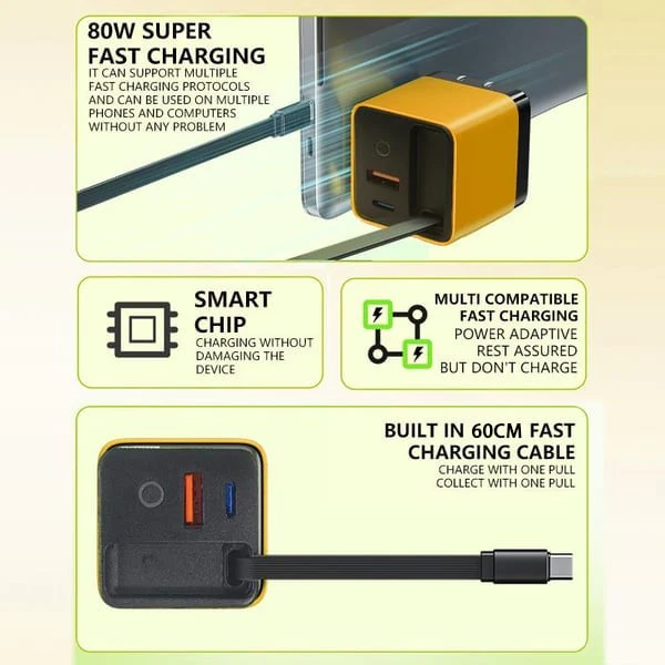 3 in 1 Charger Retractable 80W MAX Fast - Image 4