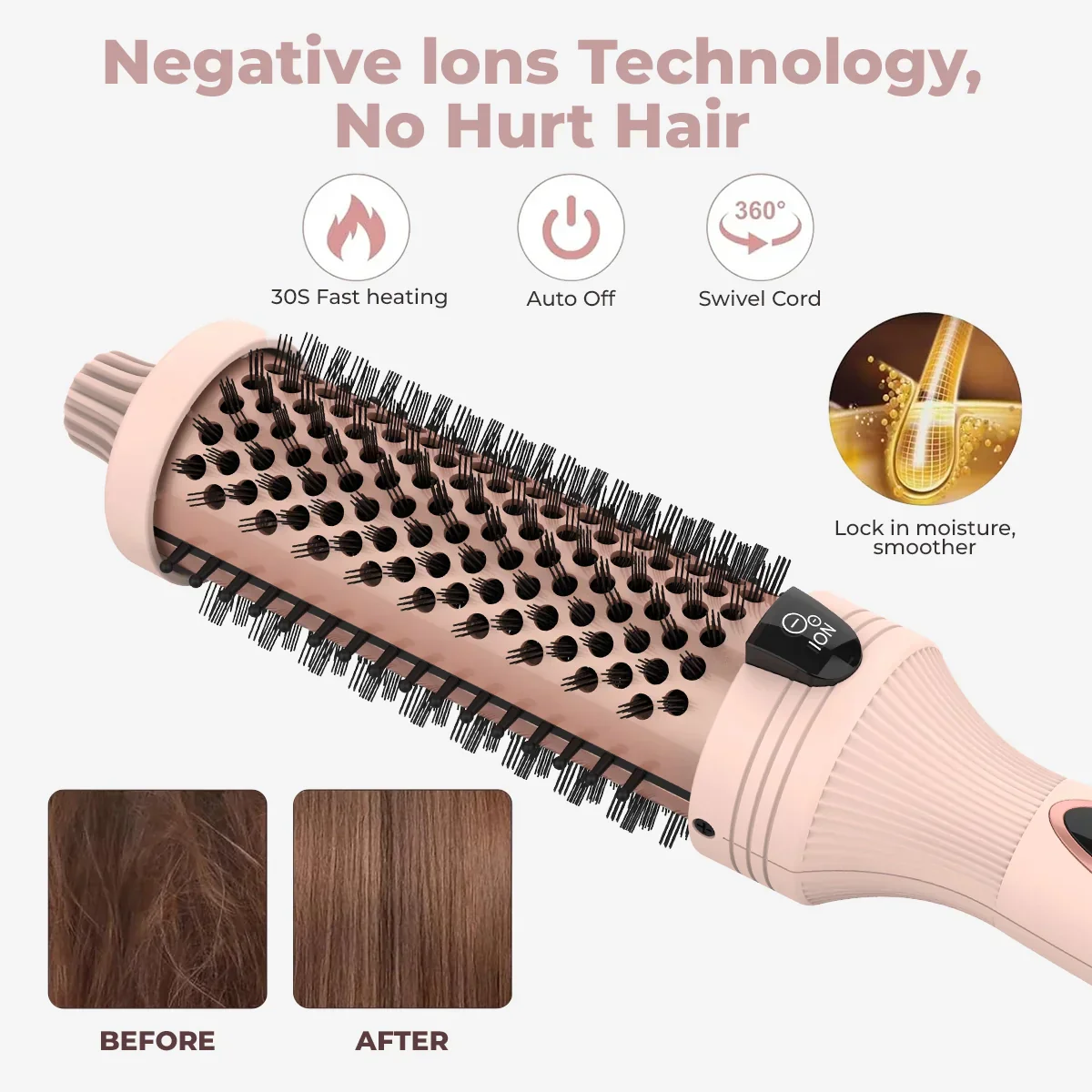 3-in-1 Pro Negative Ion Two PTC Heaters Thermal Brush - Image 2