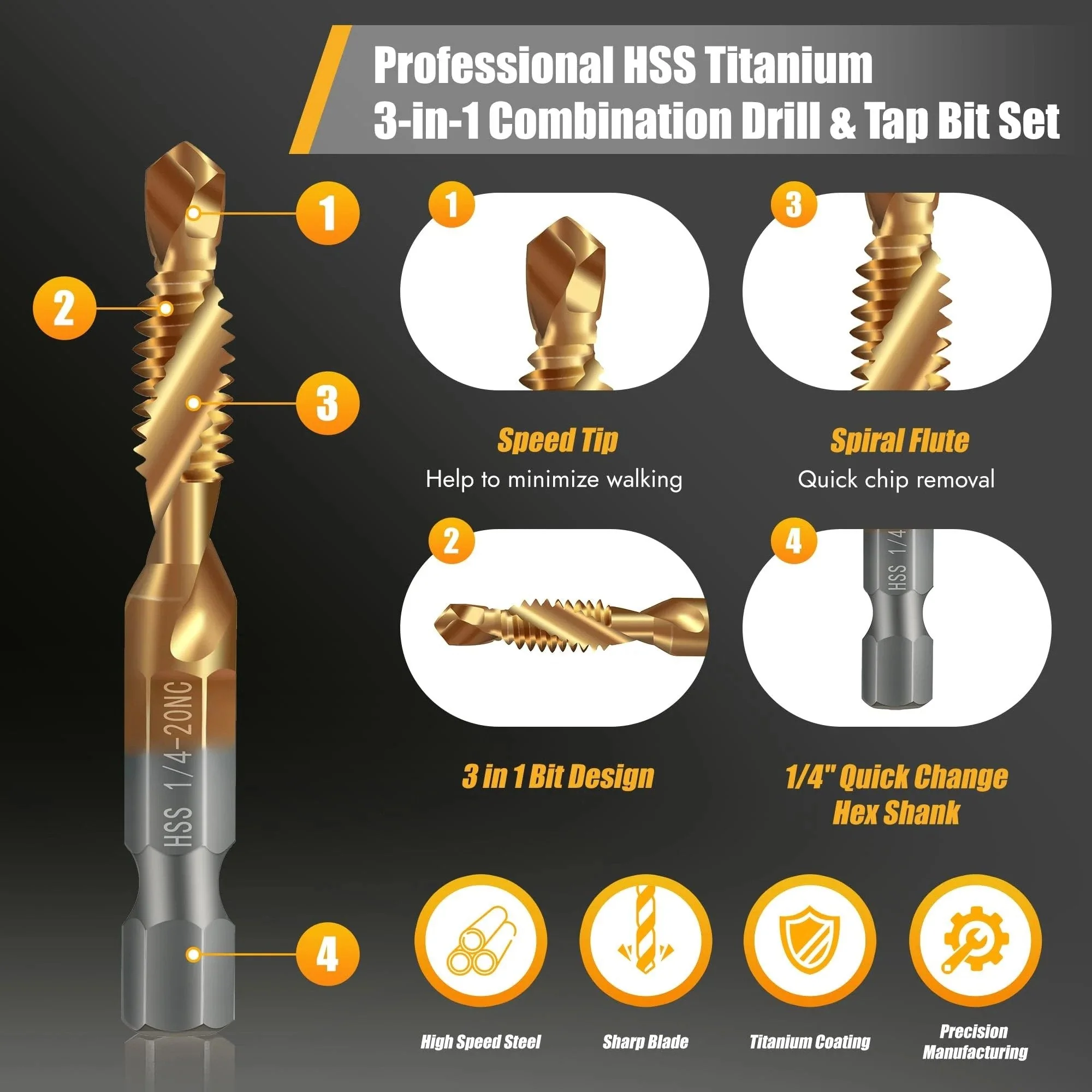 🔥3 In 1 Spiral Tap Hex Shank Drill Bit Set - Image 3