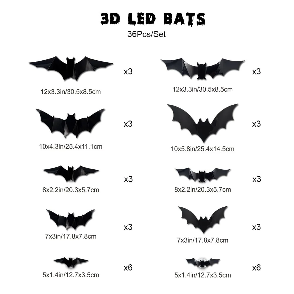 🎁3D Bat Design LED Decoration(1 Set 12 Pcs) - Image 10