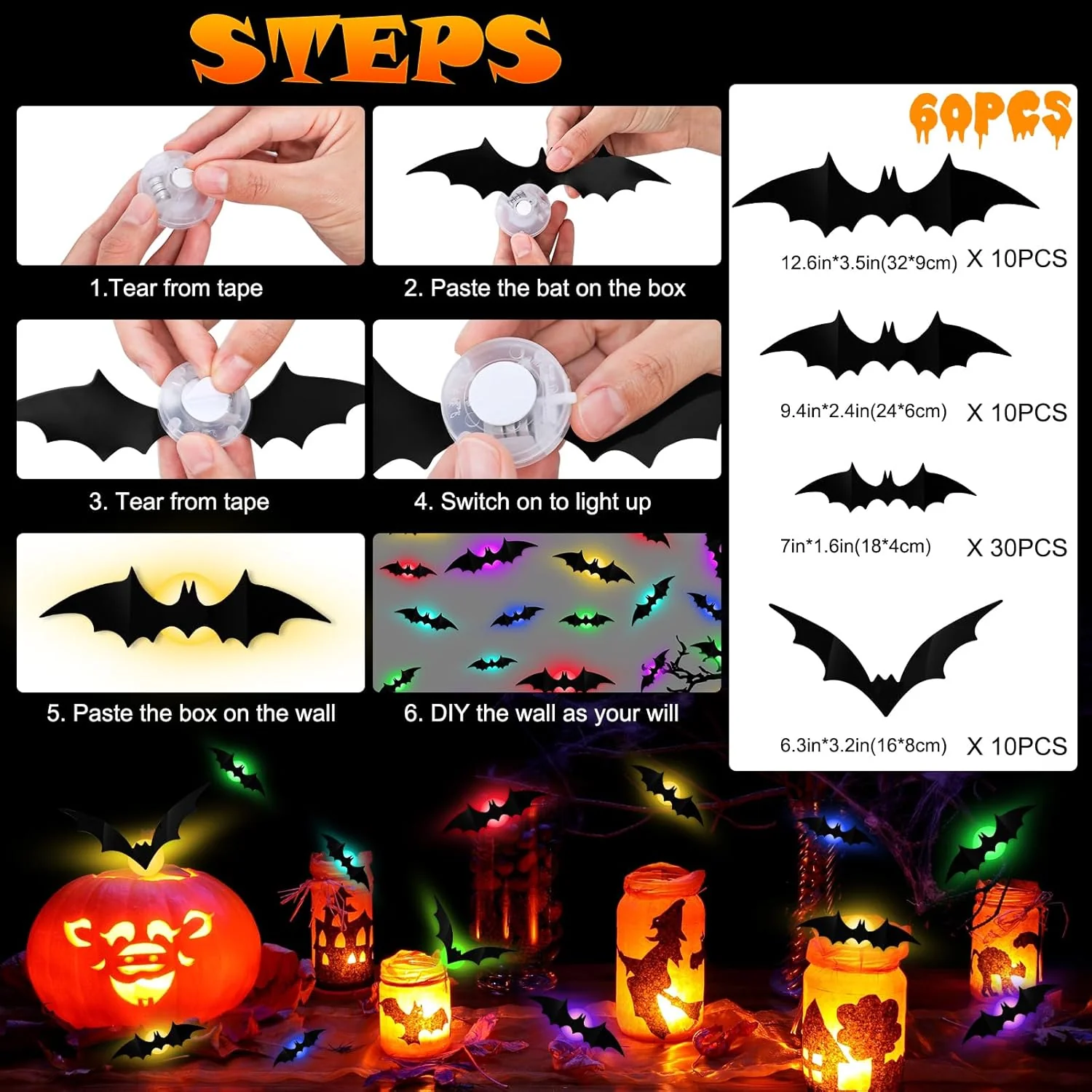 🎁3D Bat Design LED Decoration(1 Set 12 Pcs) - Image 7