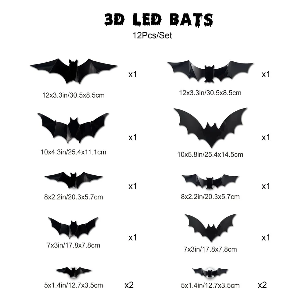 🎁3D Bat Design LED Decoration(1 Set 12 Pcs) - Image 8