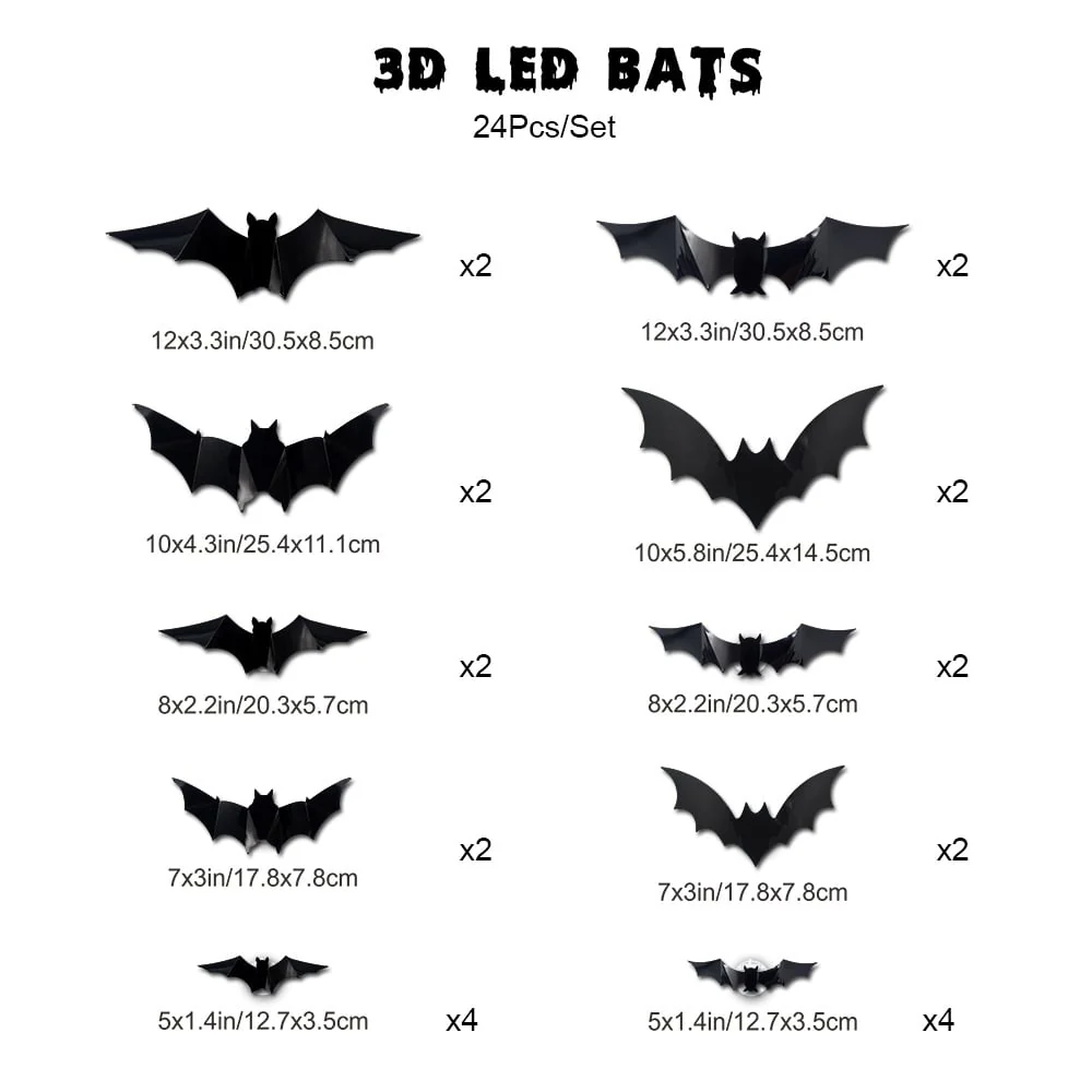 🎁3D Bat Design LED Decoration(1 Set 12 Pcs) - Image 9