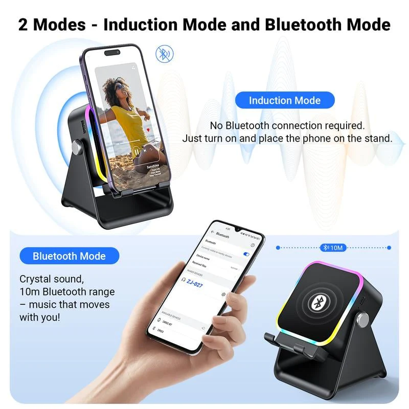 🎶📱 5-in-1 Wireless Induction Bluetooth Speaker with Adjustable Phone Stand - Image 3