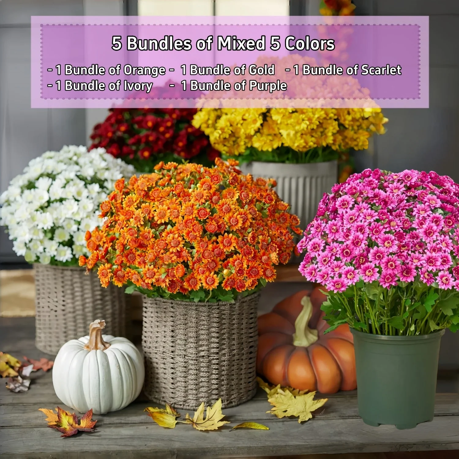 Artificial Outdoor Sunset Mums Flowers - UV resistant, Waterproof, Windproof - Image 5