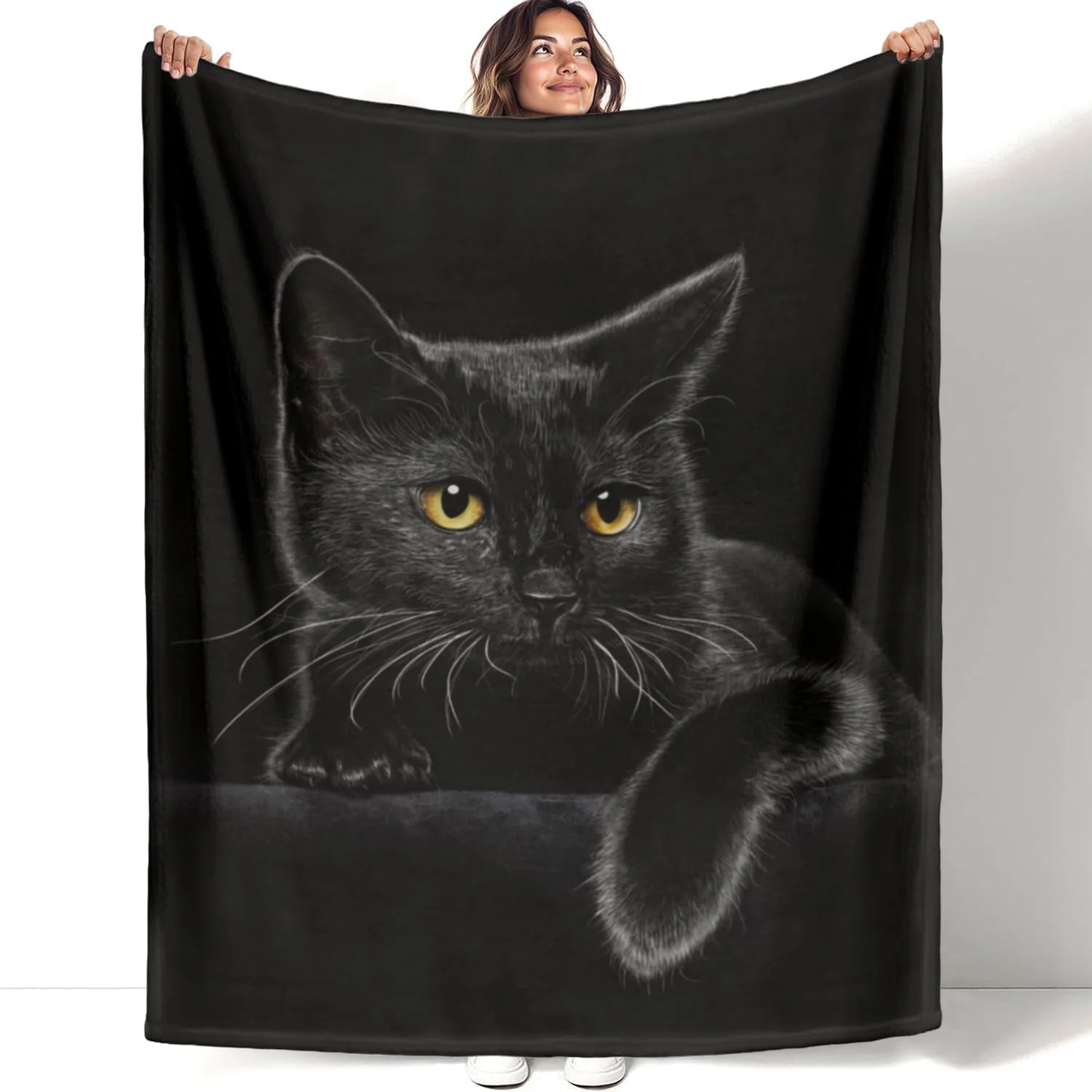 Black Cat Print Flannel Blanket - Image 10