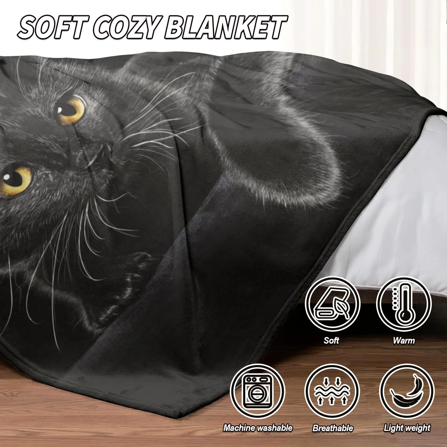 Black Cat Print Flannel Blanket - Image 2