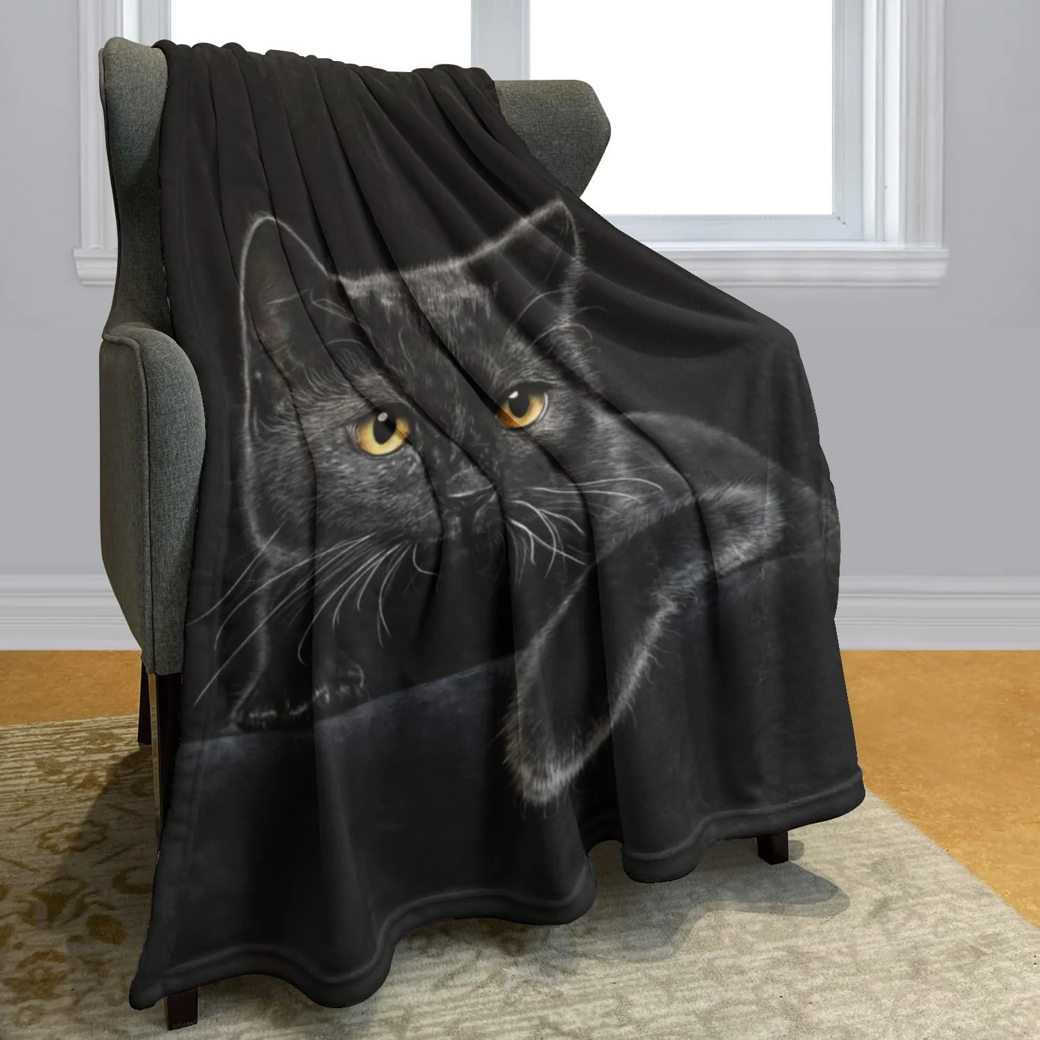 Black Cat Print Flannel Blanket - Image 3