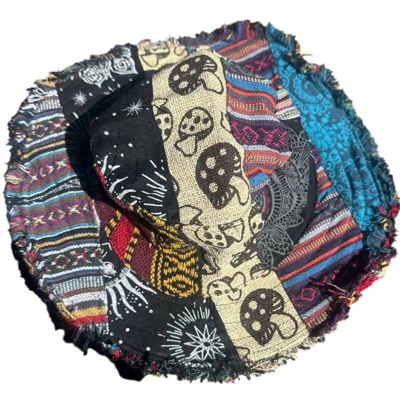🎩Patchwork Multicolored Mushroom Hemp Hat with Hidden Pocket Fedorahats - Image 6