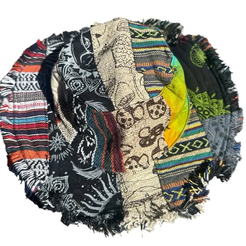 🎩Patchwork Multicolored Mushroom Hemp Hat with Hidden Pocket Fedorahats - Image 7