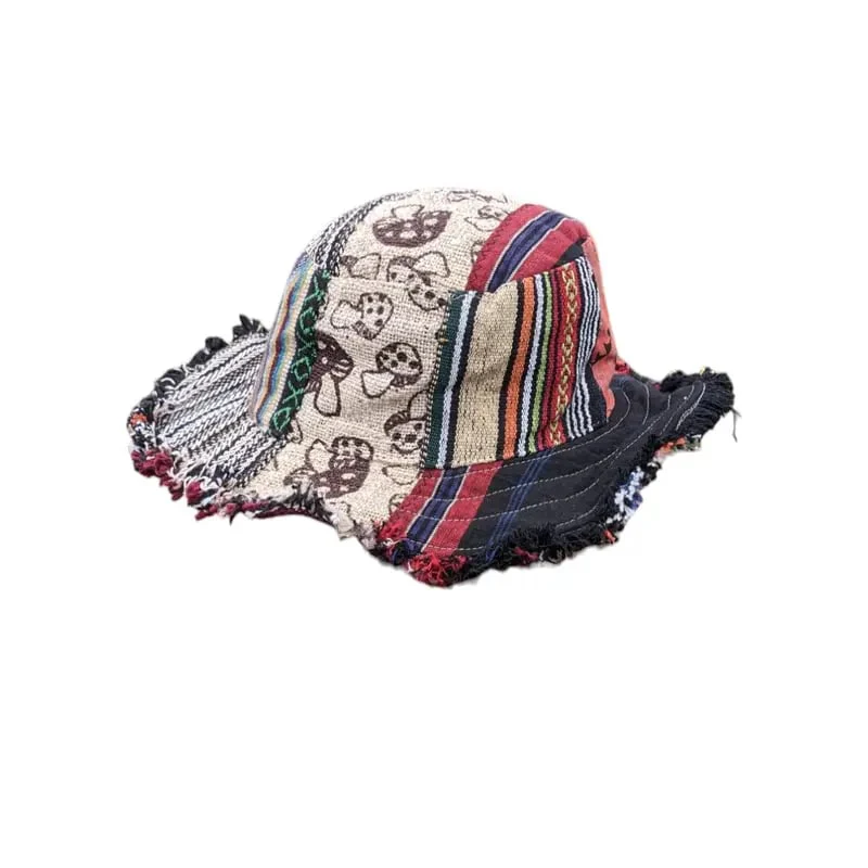 🎩Patchwork Multicolored Mushroom Hemp Hat with Hidden Pocket Fedorahats - Image 8