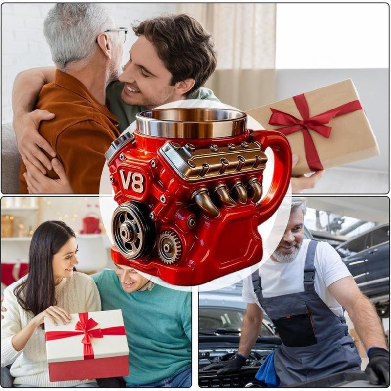 🔥🌟Engine-themed coffee mug, realistic V8 engine stainless steel mug - Image 3
