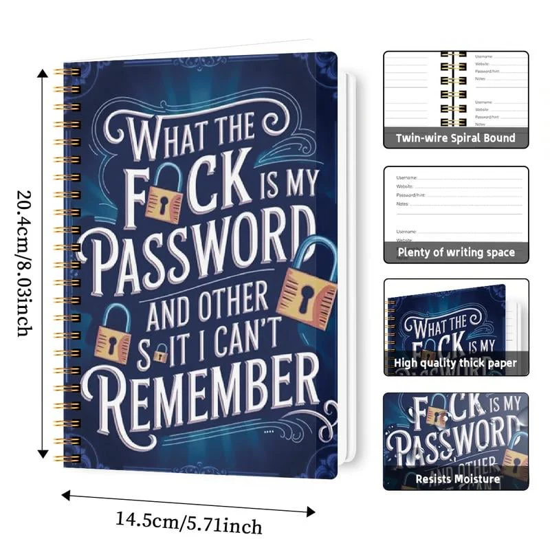🔥 📅Funny Password Notebook - Spiral Bound with Lock Icons & Funny Security Phrases✍️ - Image 12