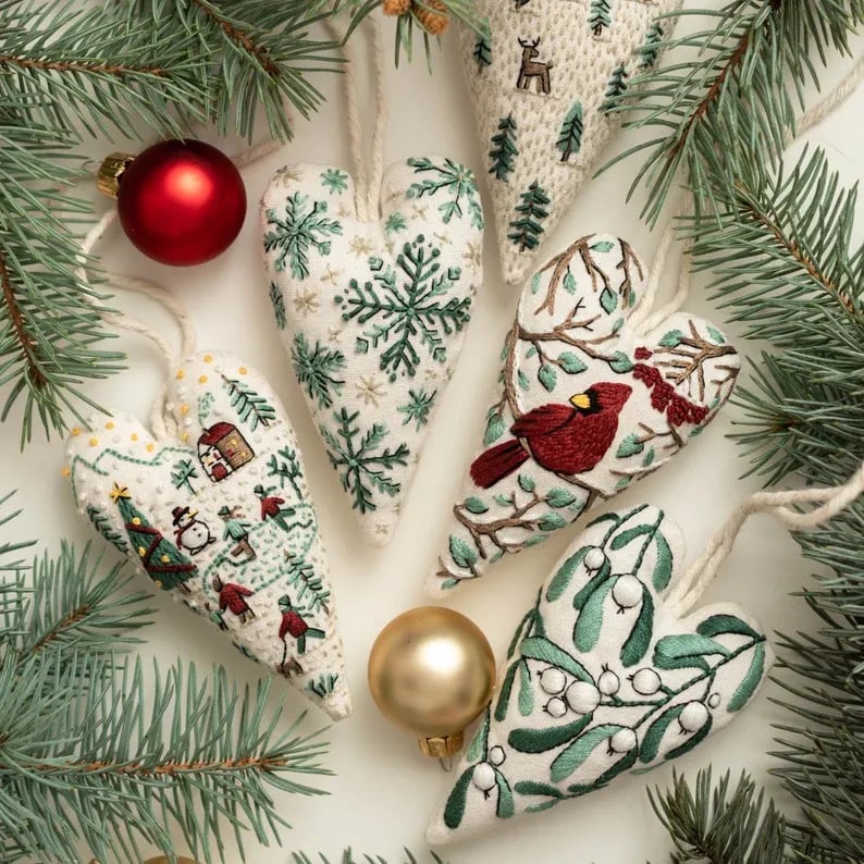 💖DIY Heart Shaped Hand Embroidered Christmas Ornament/Ornament Kit - Image 13