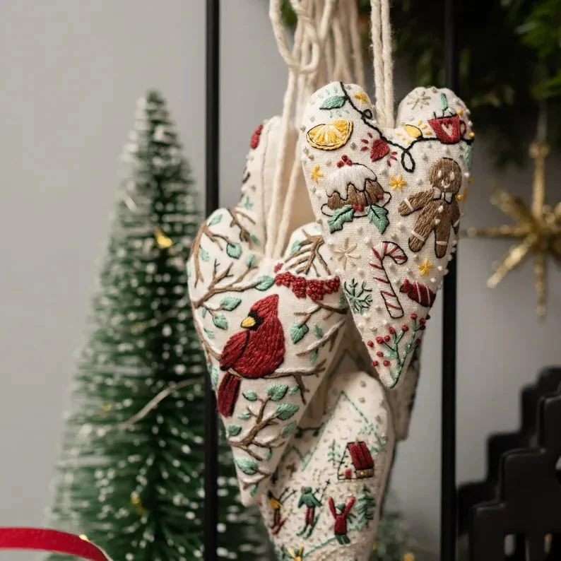 💖DIY Heart Shaped Hand Embroidered Christmas Ornament/Ornament Kit - Image 16