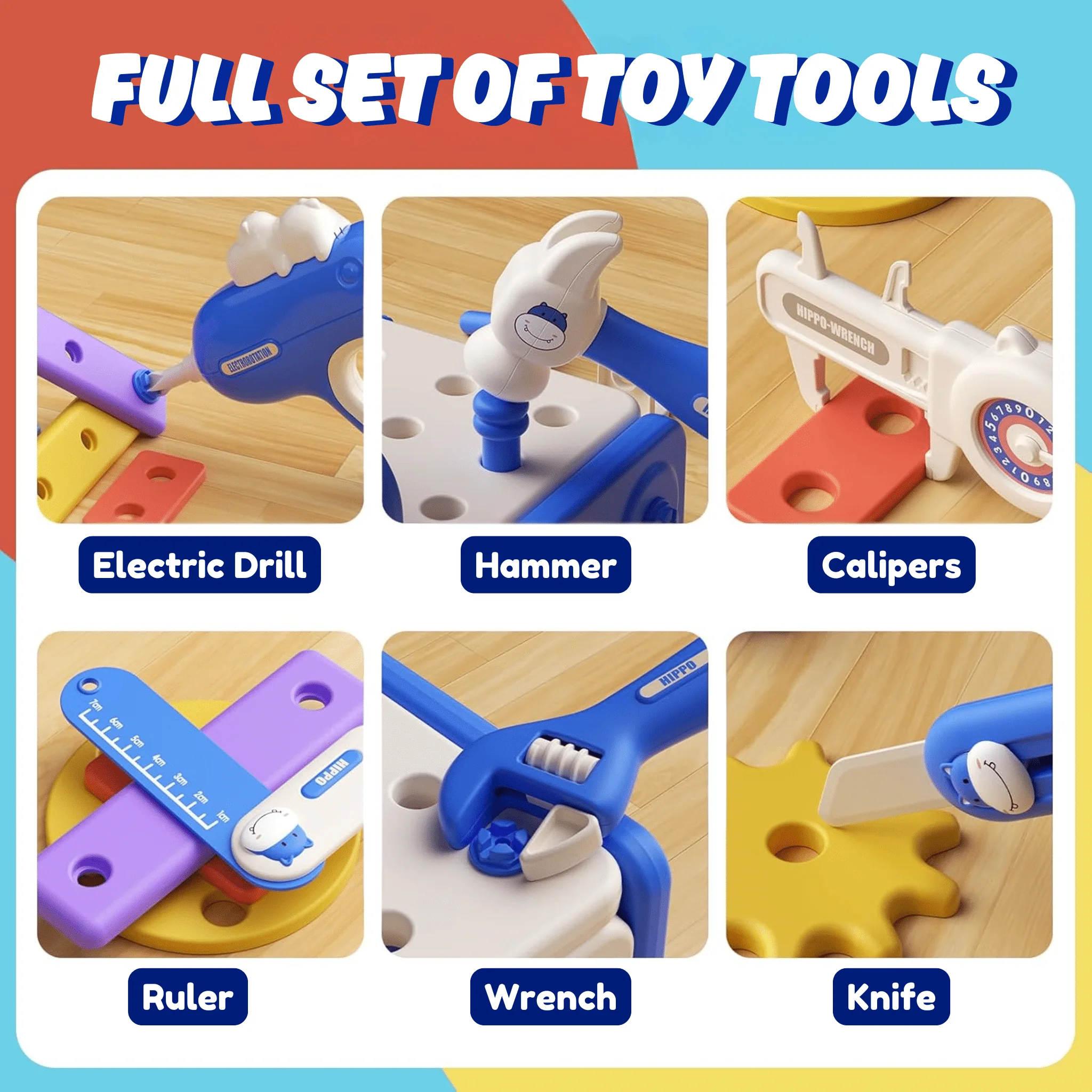 Hippo All-in-one Tool Hub DIY Montessori Tool Box Set - Image 7