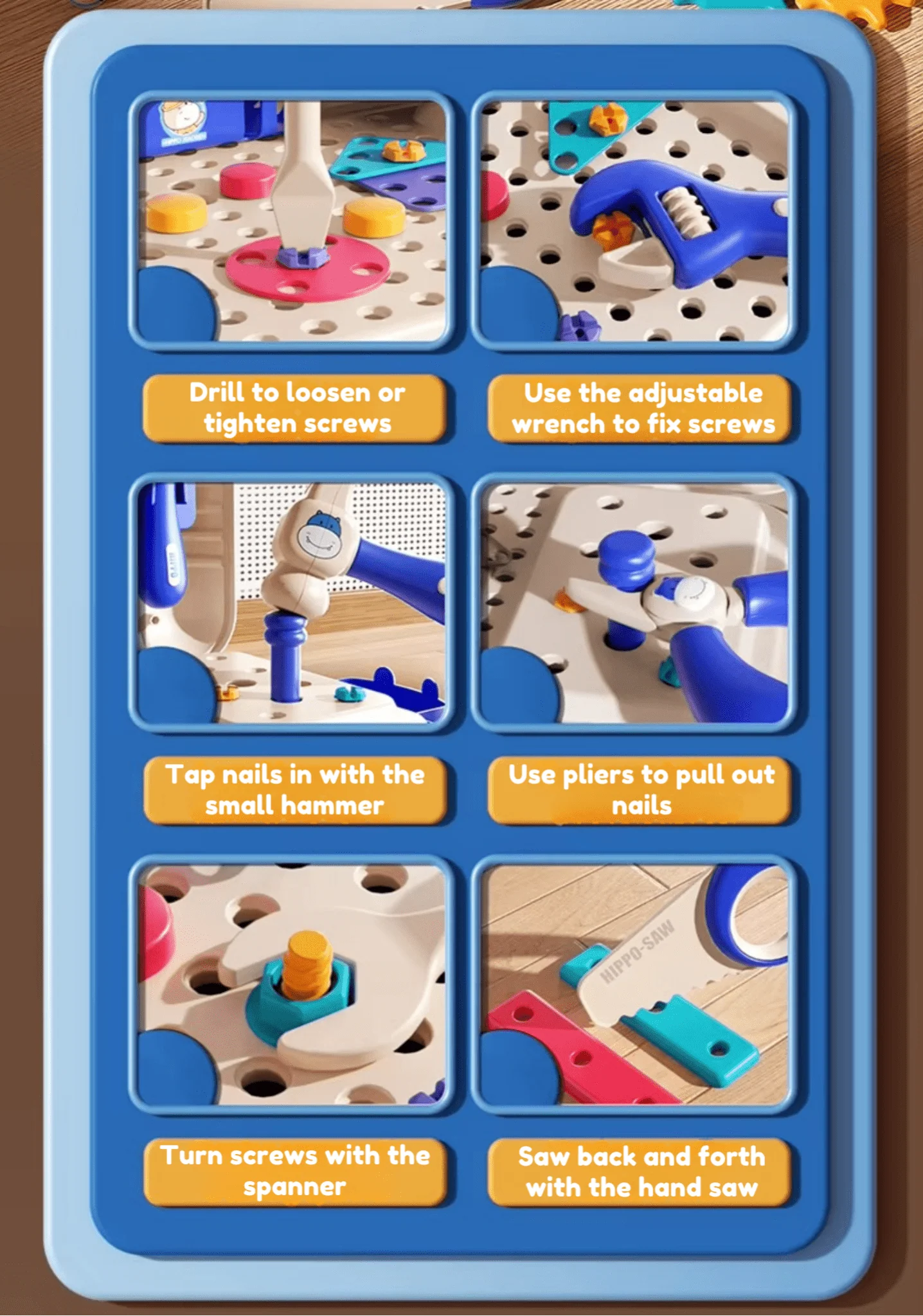 Hippo All-in-one Tool Hub DIY Montessori Tool Box Set - Image 9