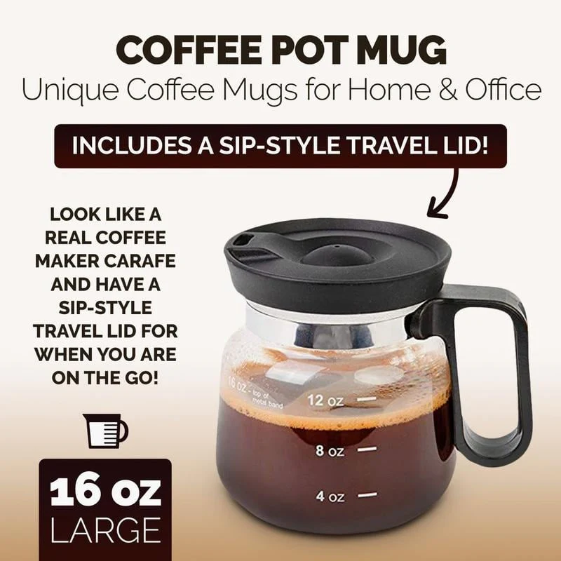 💖☕ 16 Oz Glass Coffee Mug – Coffee Pot Style - Image 2