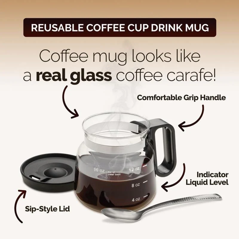 💖☕ 16 Oz Glass Coffee Mug – Coffee Pot Style - Image 3