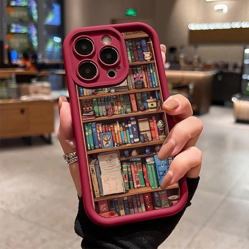 Cartoon Bookshelf Pattern Shockproof Non Slip Military-Grade Protective Silicone Cover - Image 2