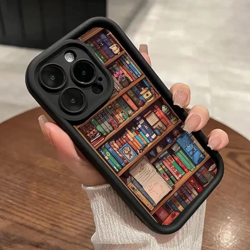 Cartoon Bookshelf Pattern Shockproof Non Slip Military-Grade Protective Silicone Cover - Image 3