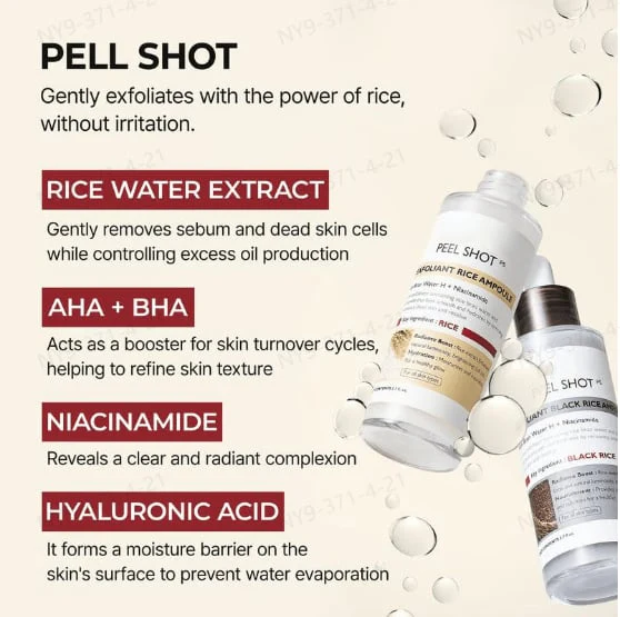 Peel Shot Glow Rice Ampoule Duo - Serums for Brightening, Exfoliating, and Moisturizing - Image 3