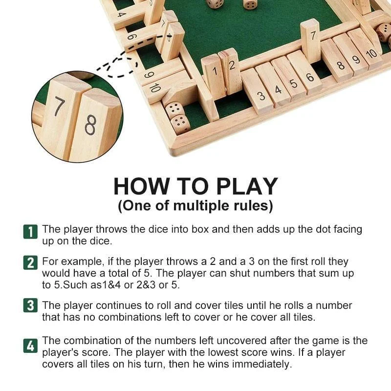 SHUT THE BOX-WOODEN DICE BOARD GAME - Image 7