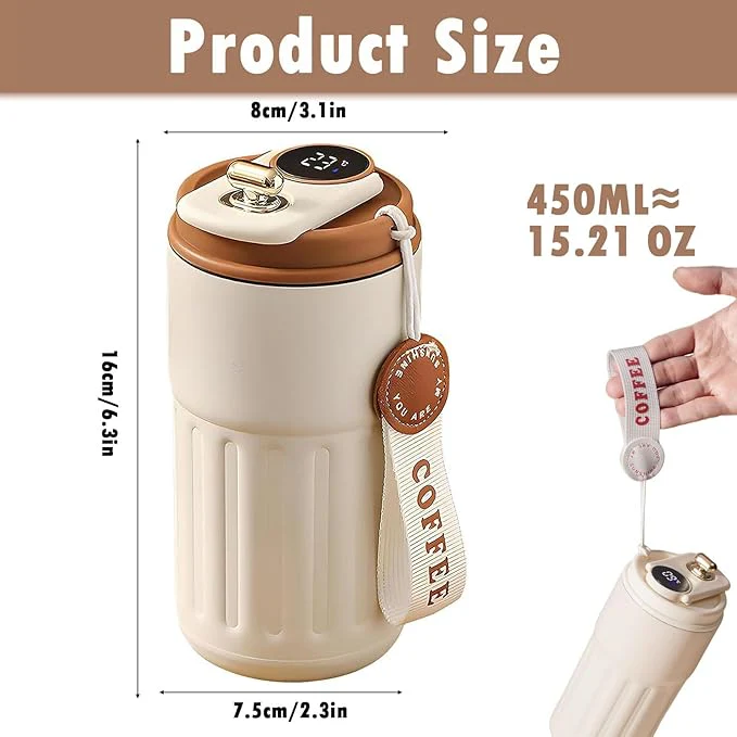 🎁🎁Christmas gift🎁450ml Stainless Steel Travel Mug with Temperature Display - Vacuum Insulated Bottle - Image 15