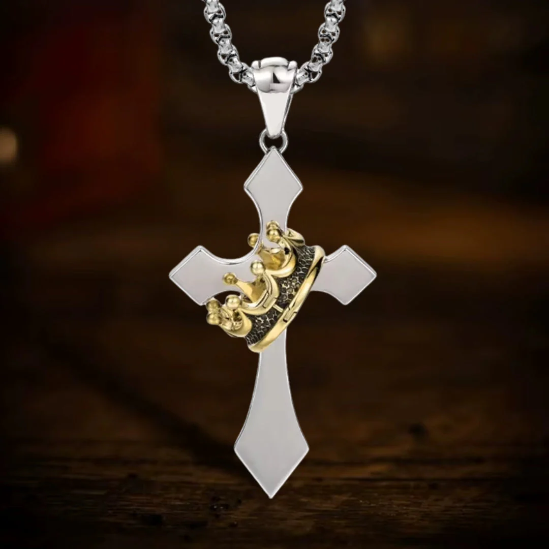 Vintage crown cross necklace - Image 3