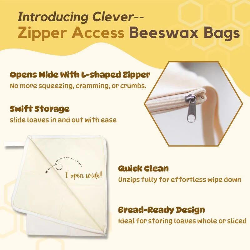 🍞Wide Zipper Access Cotton & Beeswax Bread Bags for Sourdough✨ - Image 3