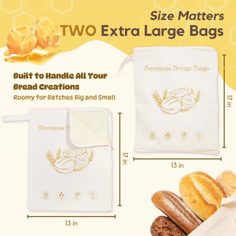 🍞Wide Zipper Access Cotton & Beeswax Bread Bags for Sourdough✨ - Image 5