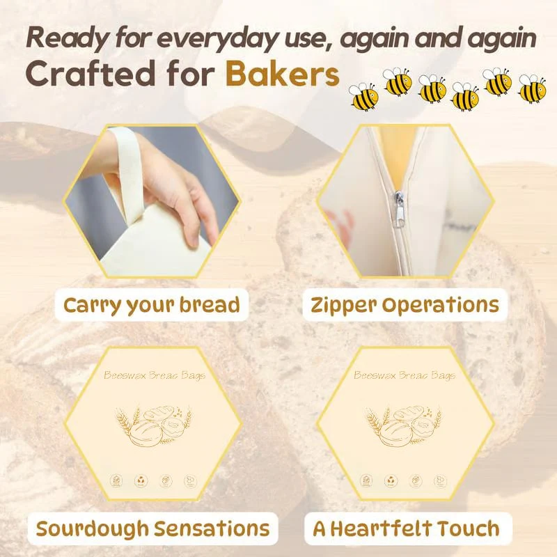🍞Wide Zipper Access Cotton & Beeswax Bread Bags for Sourdough✨ - Image 6