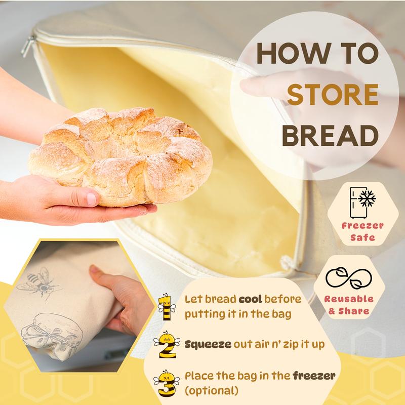 🍞Wide Zipper Access Cotton & Beeswax Bread Bags for Sourdough✨ - Image 7