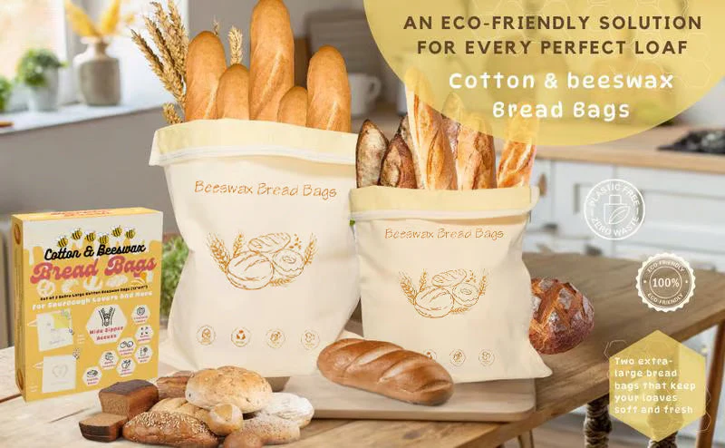 🍞Wide Zipper Access Cotton & Beeswax Bread Bags for Sourdough✨ - Image 9